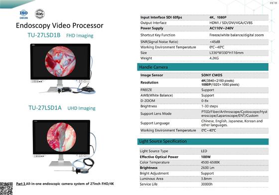 Caméra d'endoscope TUYOU 27 pouces 1080P avec fonction d'enregistrement IPX8 étanche et durée de vie de la batterie de 8 heures pour l'endoscopie médicale